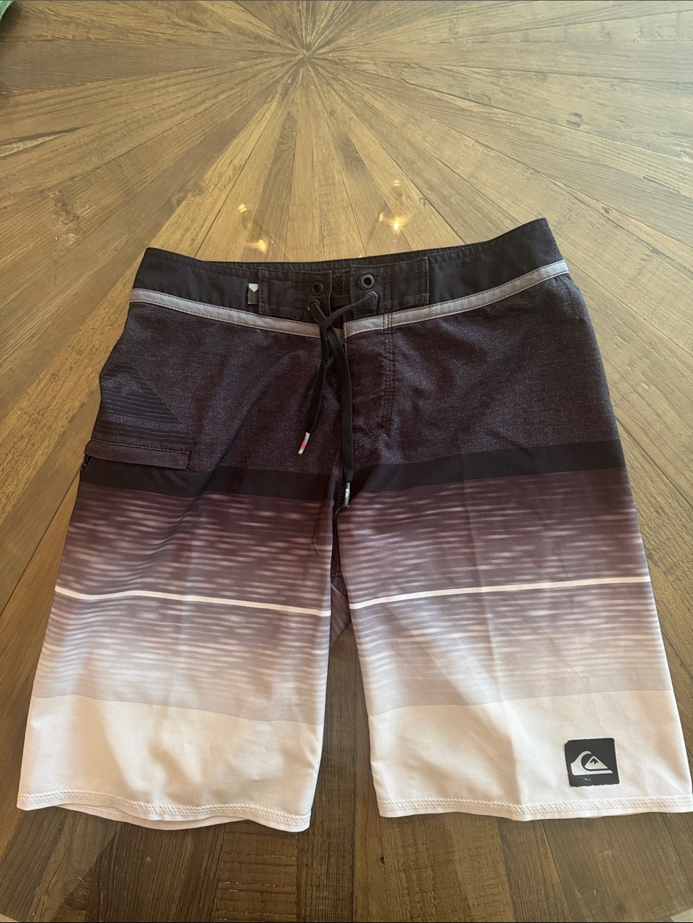 Quiksilver youth Black, Gray and White Gradient Boardshorts